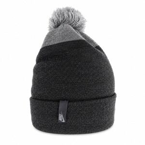 Y2K Nike Beanie Pom-Pom Knit Hat Grey Colorblock 805036-071 Cuffed Cap Men